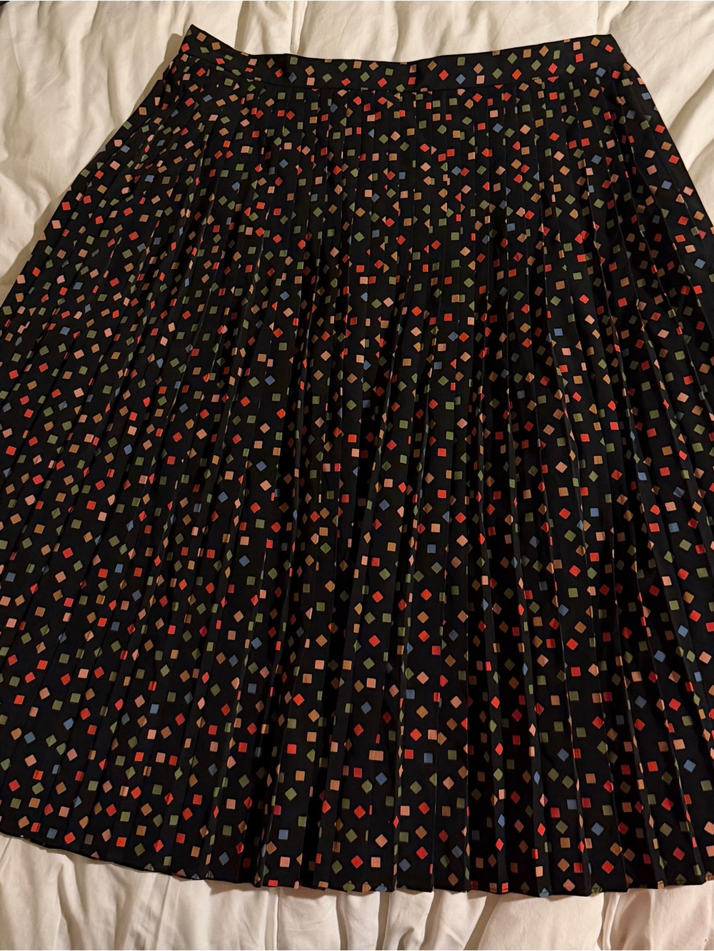 Mona B Black Pleated Skirt with Multicolor Diamond Dots